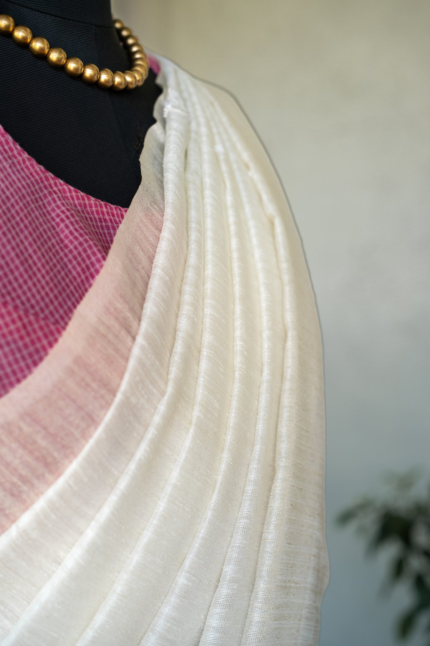 White Jute Linen Saree With Pearl Embroidery