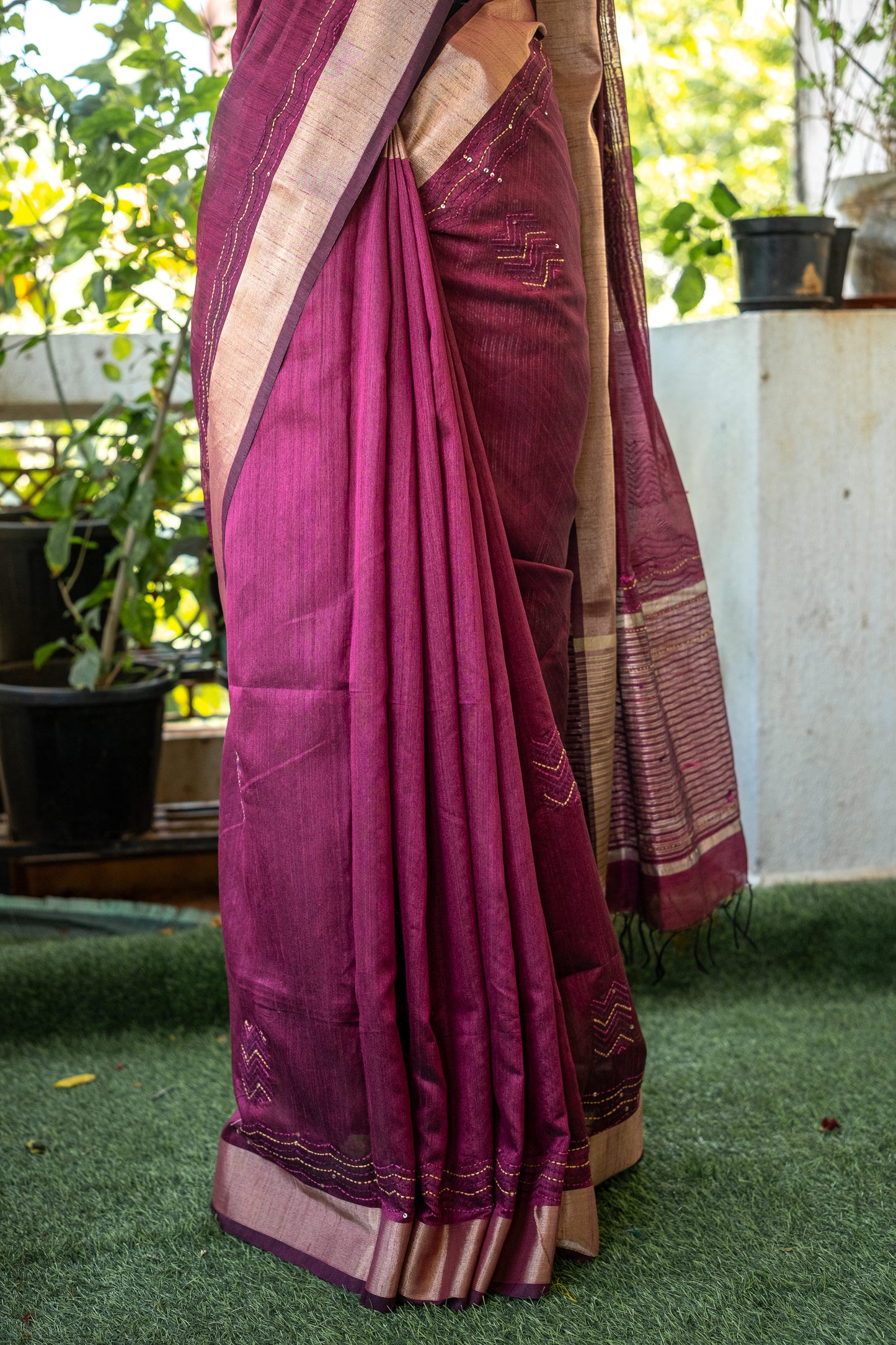 Maroon Muse Semi Tussar Silk Saree – Elegant & Versatile