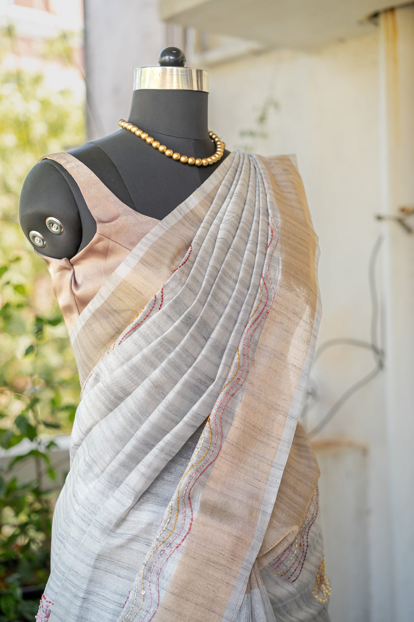 Grey Semi Tussar Silk Saree