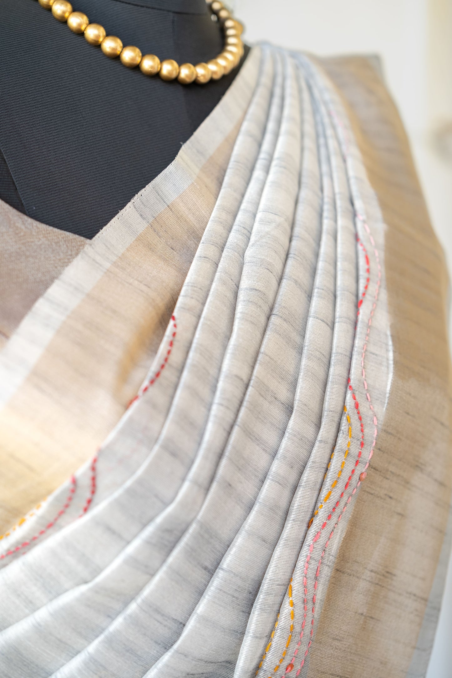 Grey Semi Tussar Silk Saree