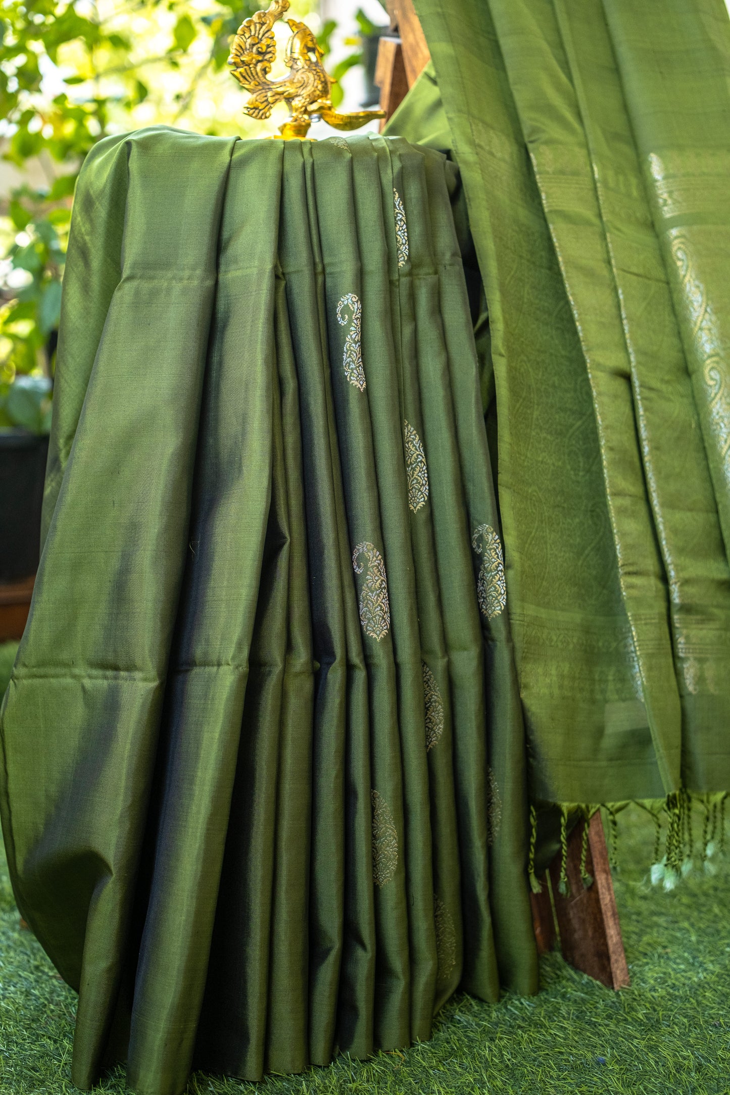 Luxurious Dark Green Soft Silk Saree with Rich Zari Detailing
