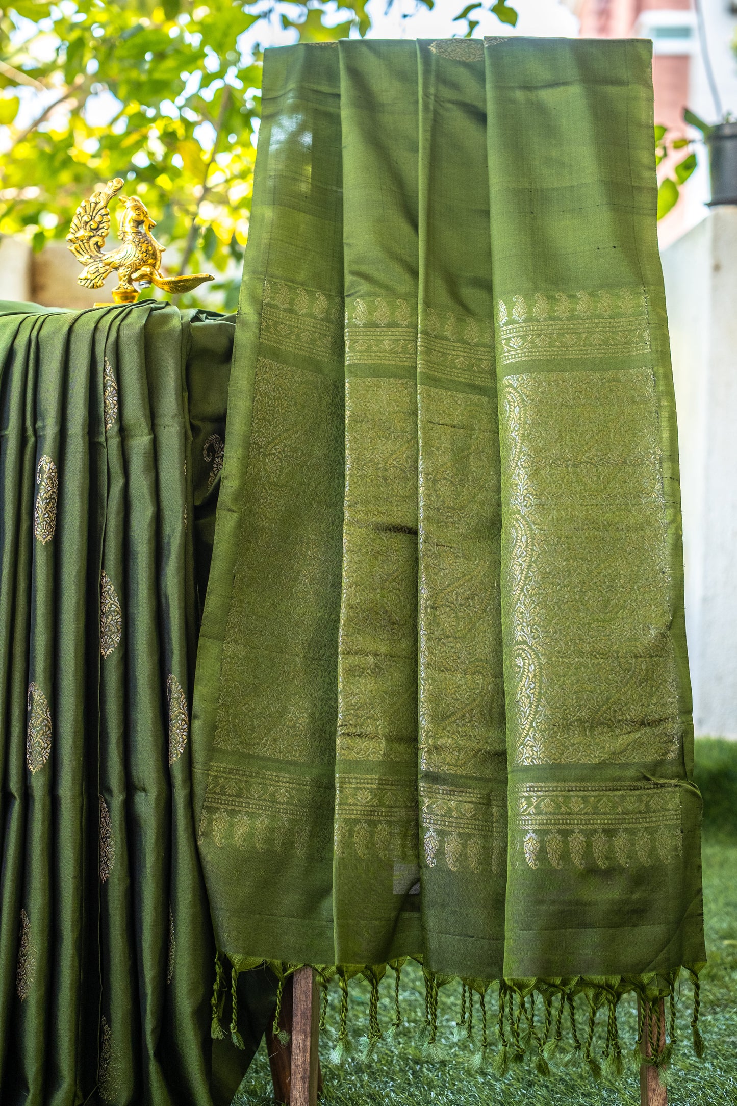 Luxurious Dark Green Soft Silk Saree with Rich Zari Detailing