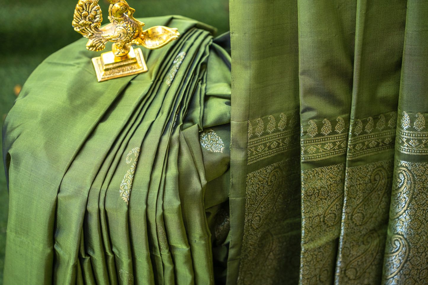 Luxurious Dark Green Soft Silk Saree with Rich Zari Detailing