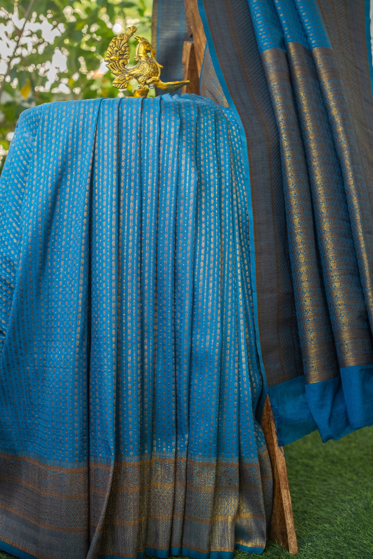 Blue Semi Banaras Silk Saree