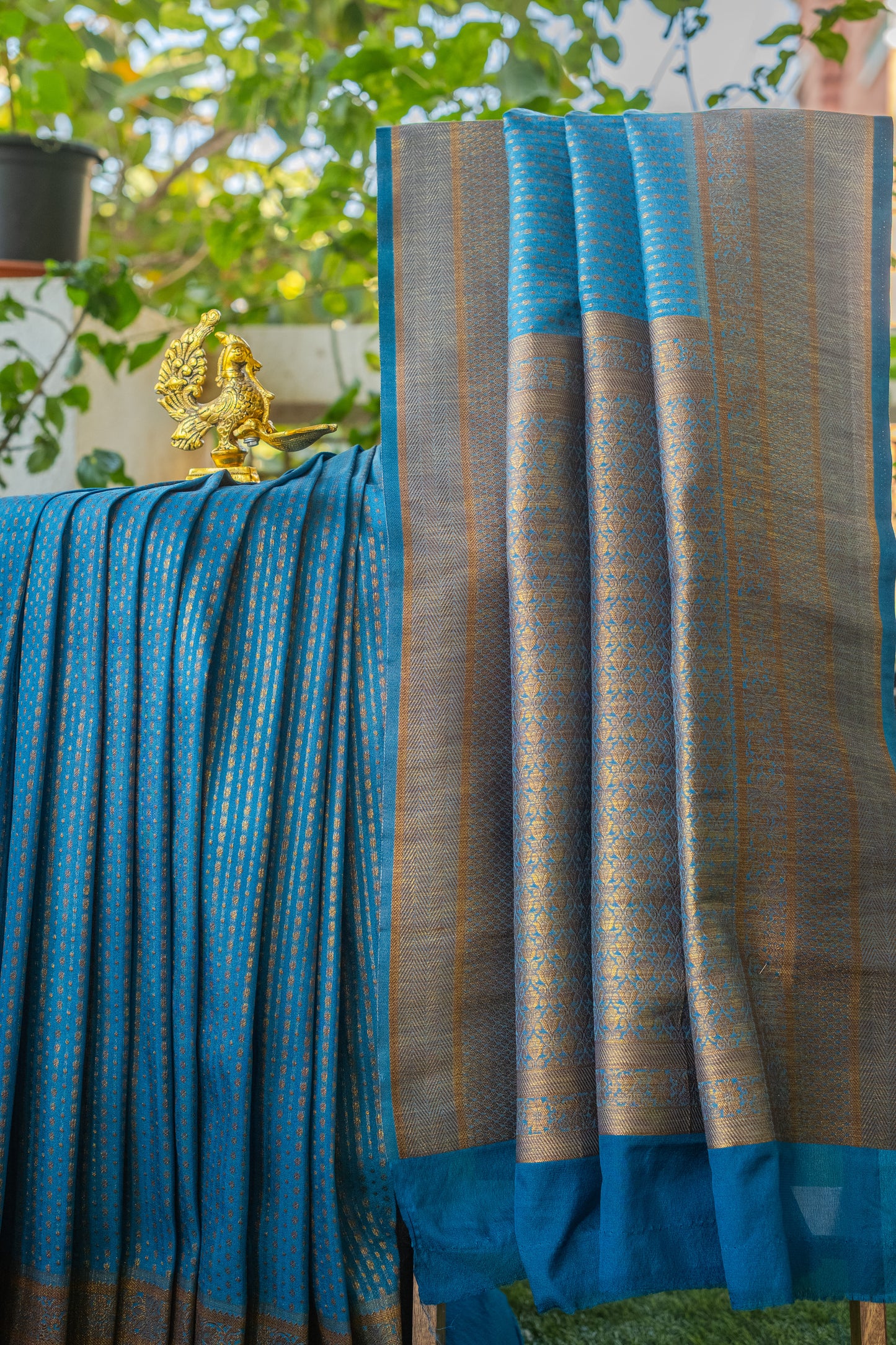 Blue Semi Banaras Silk Saree