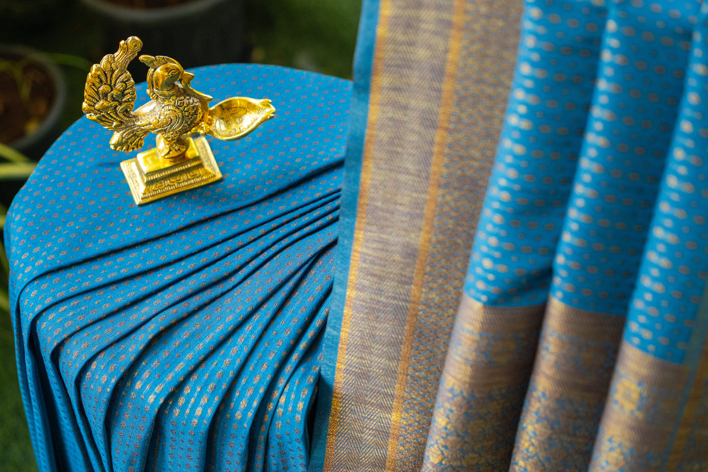 Blue Semi Banaras Silk Saree