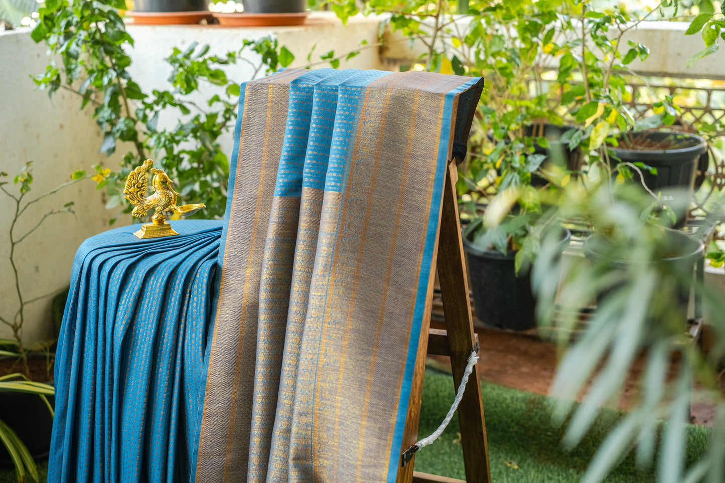 Blue Semi Banaras Silk Saree