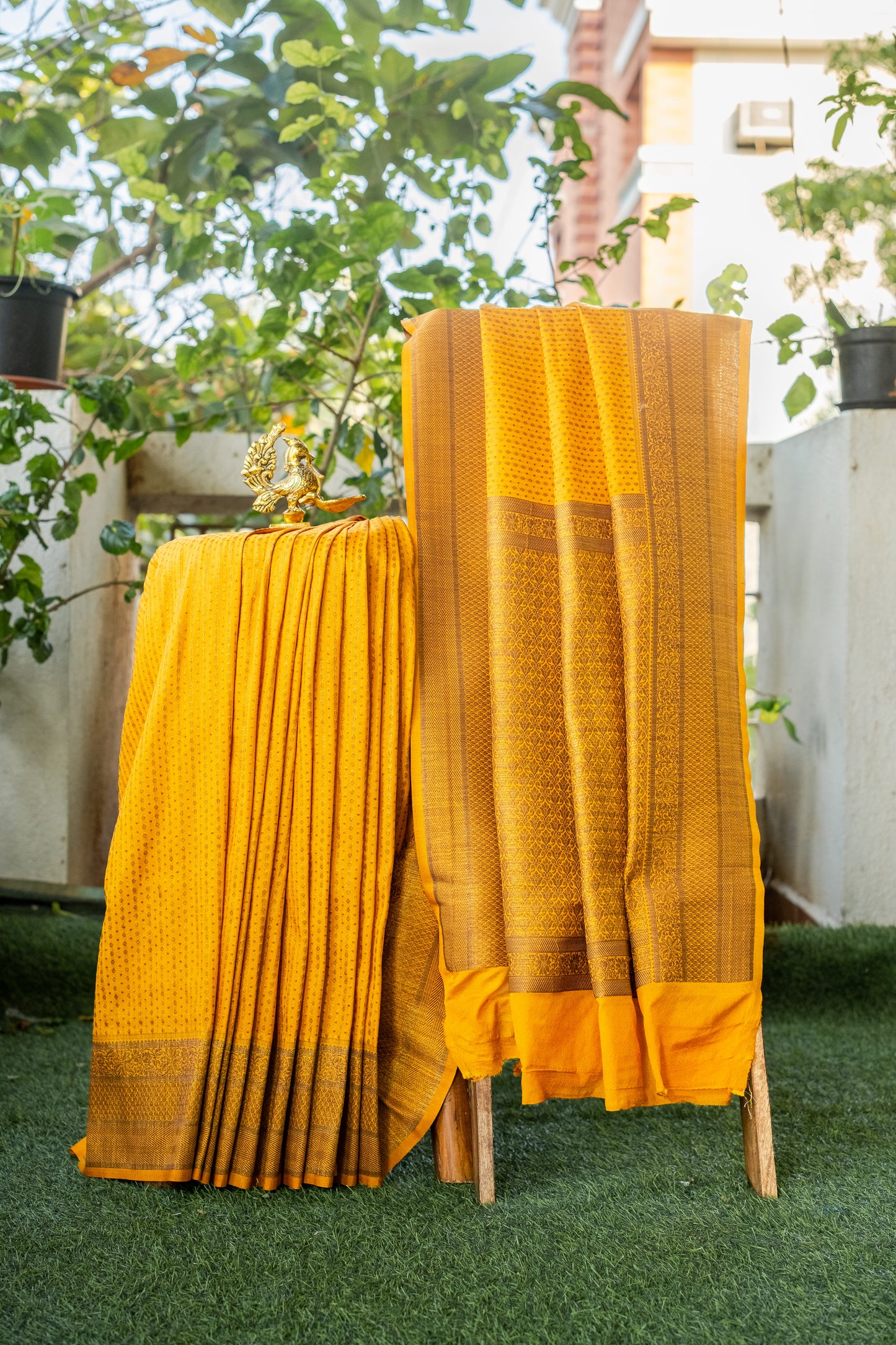 Yellow Semi Banaras Silk Saree