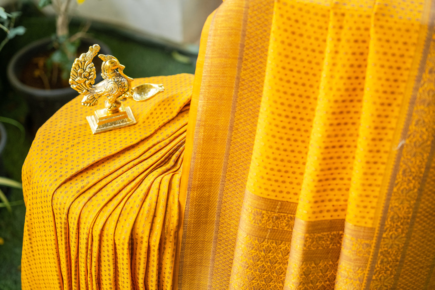 Yellow Semi Banaras Silk Saree