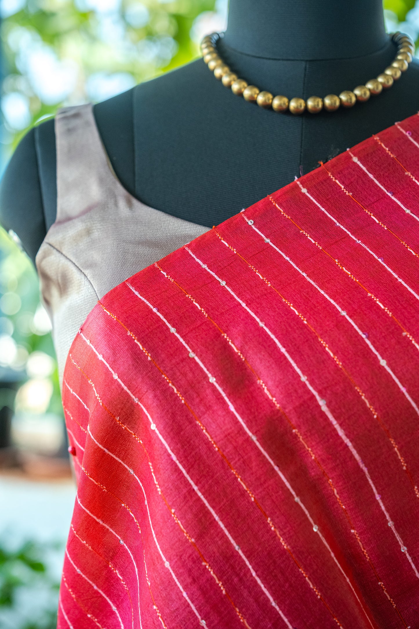 Red Tussar Silk Saree