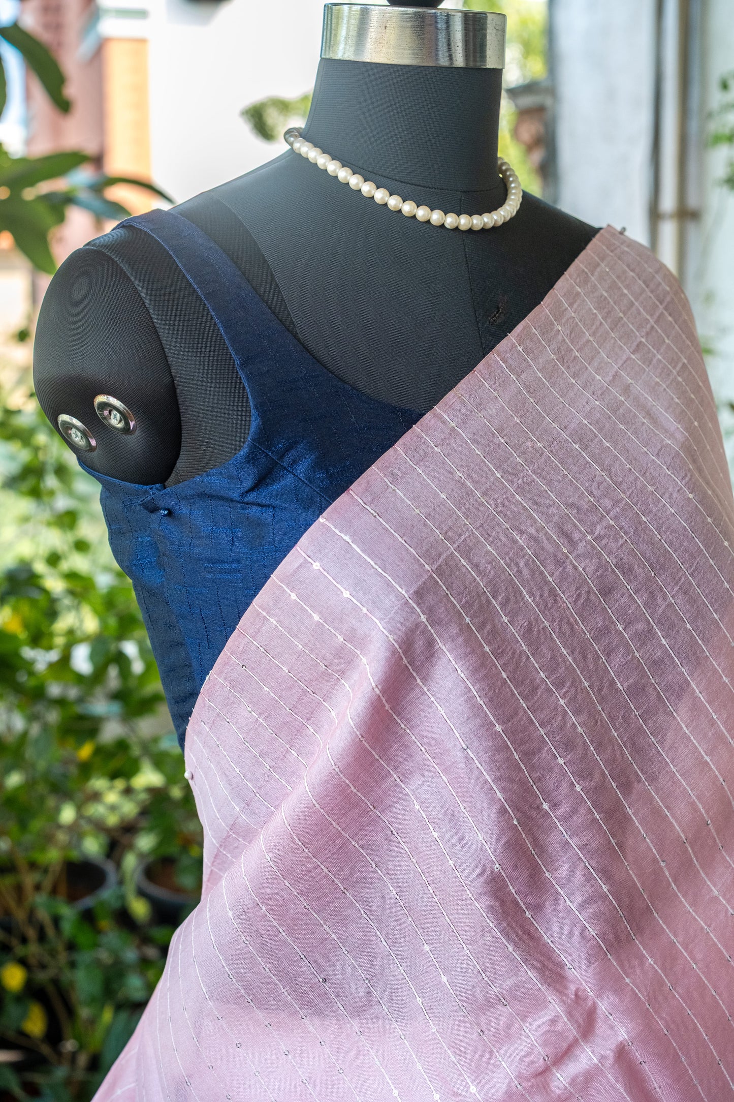 Pink Tussar Silk Saree