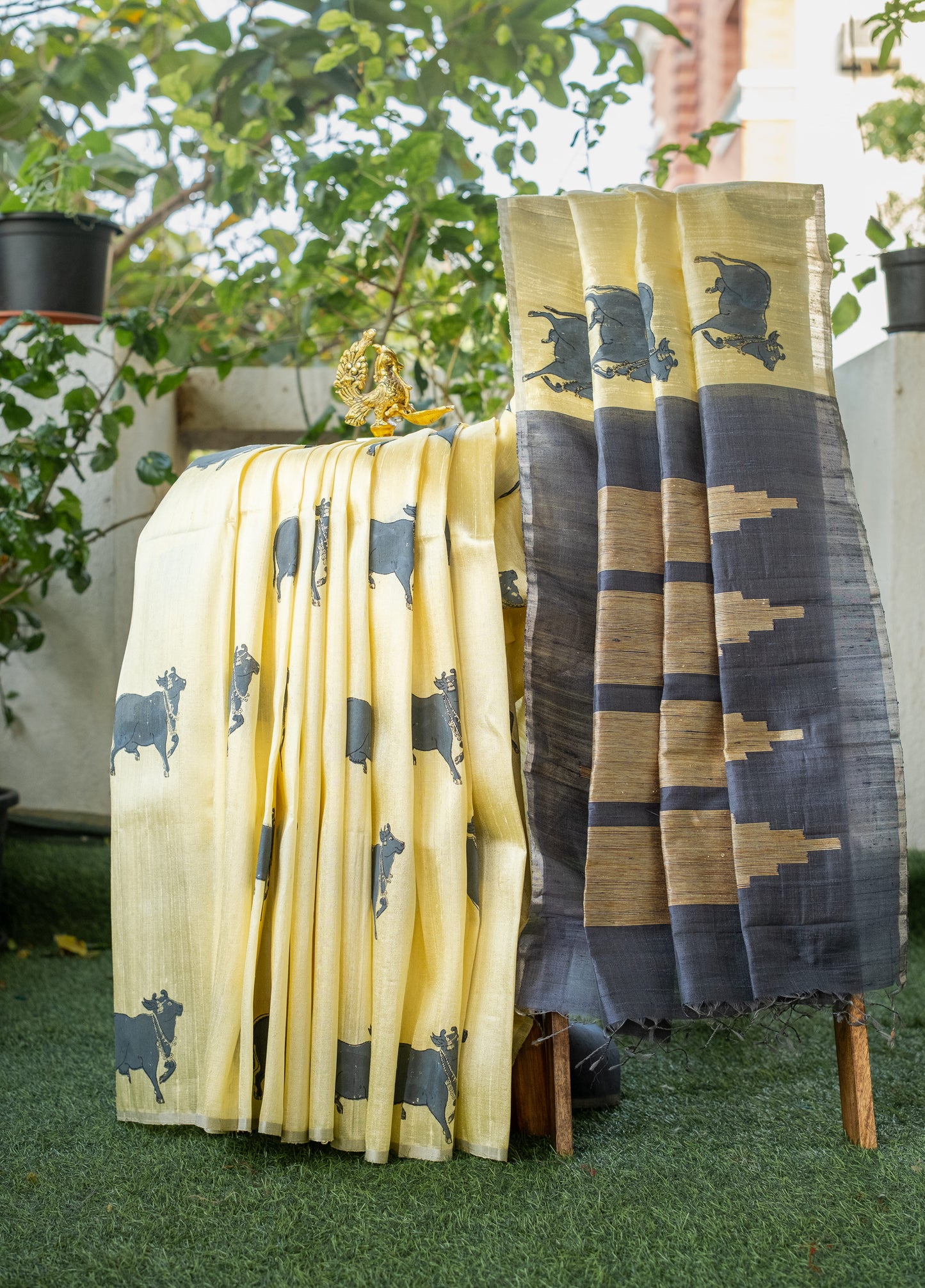 Classic Light Yellow Raw Silk Saree with Lustrous Finish