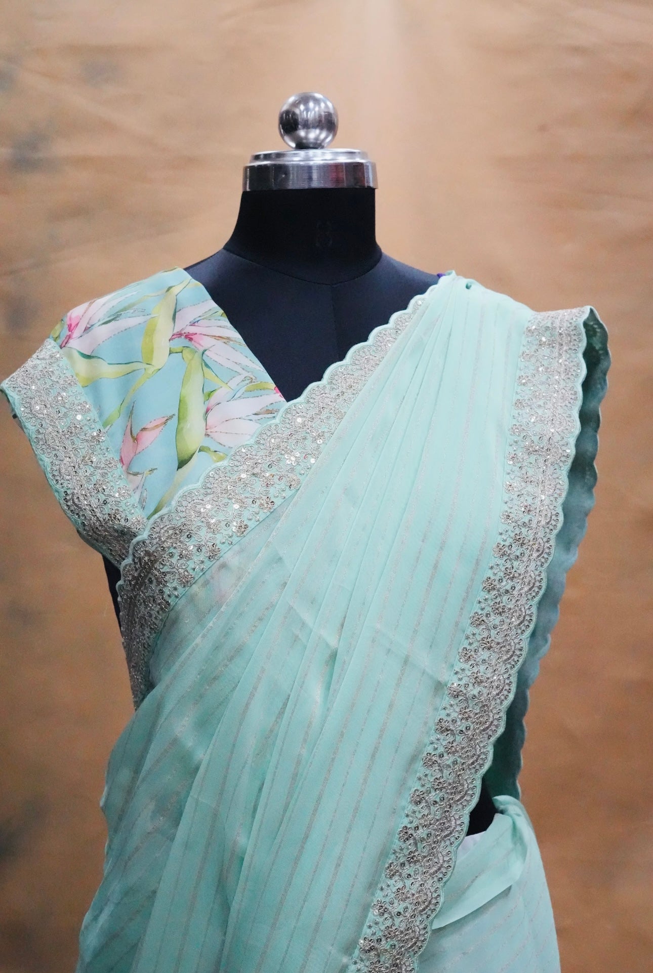Green Stripes Georgette