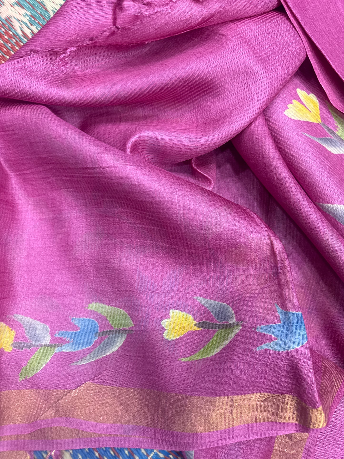 Pink Tussar Silk Saree