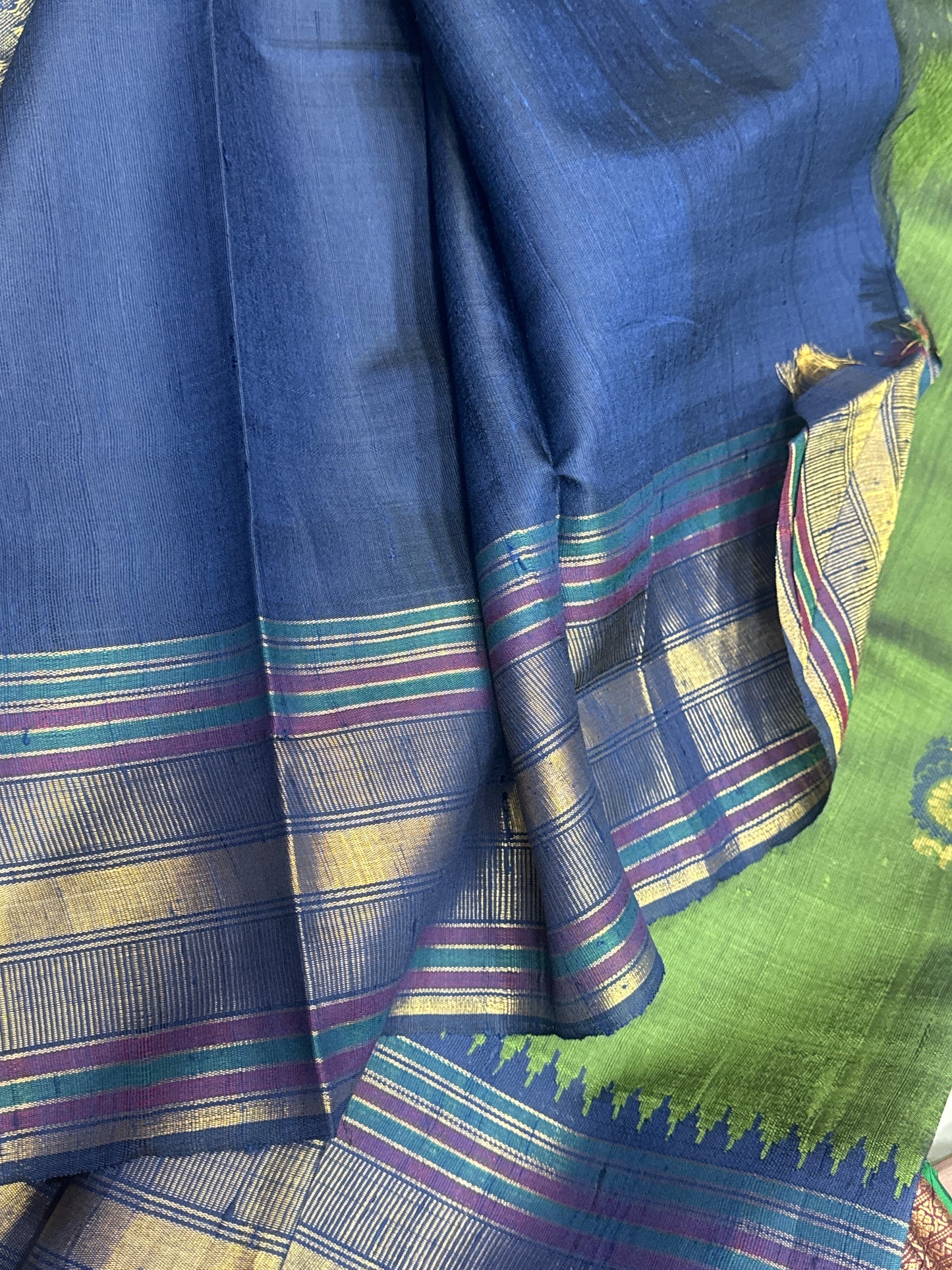 Classic Dark Green Raw Silk Saree with Lustrous Finish