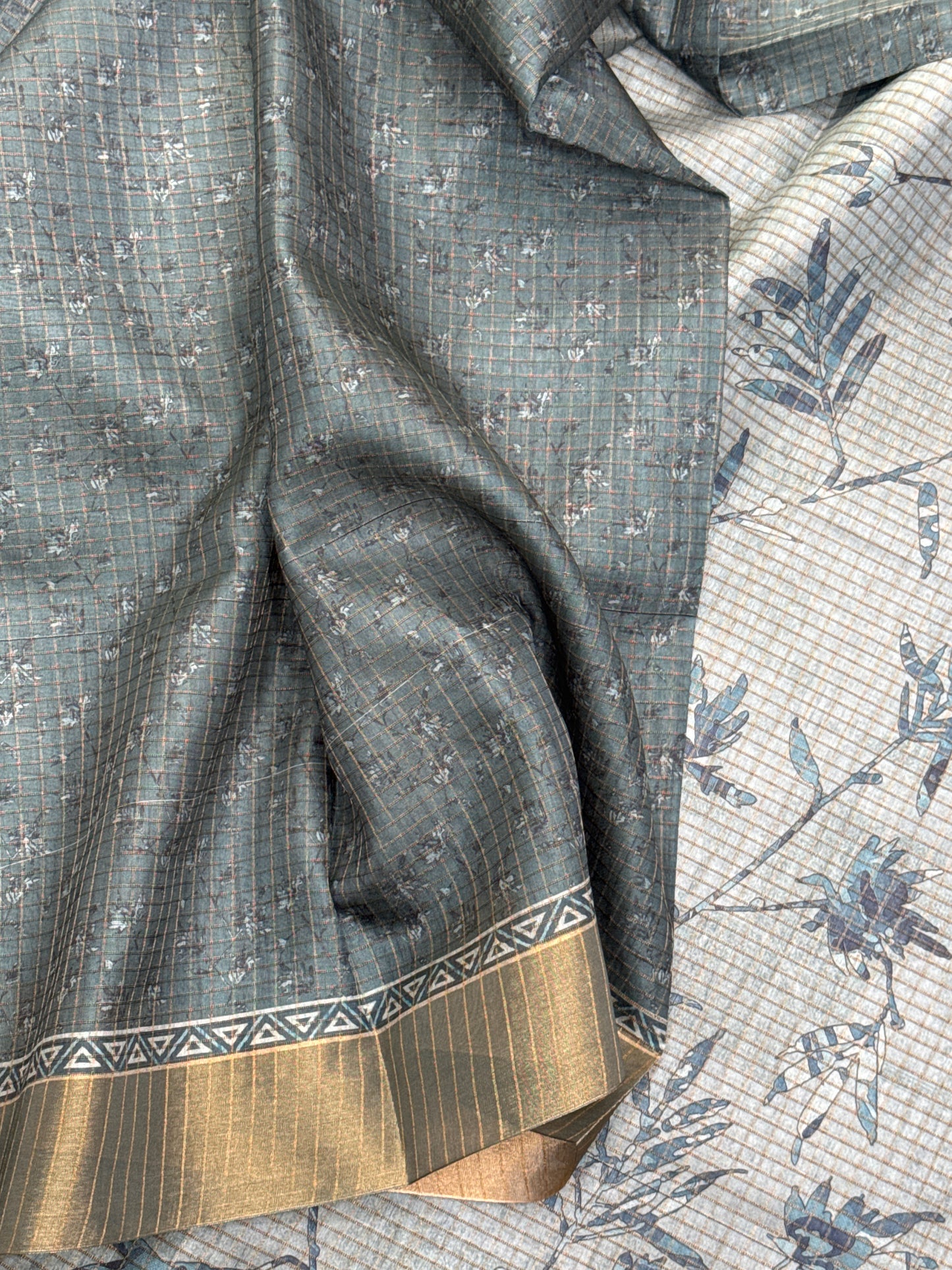 Blue Semi Tussar Silk Saree