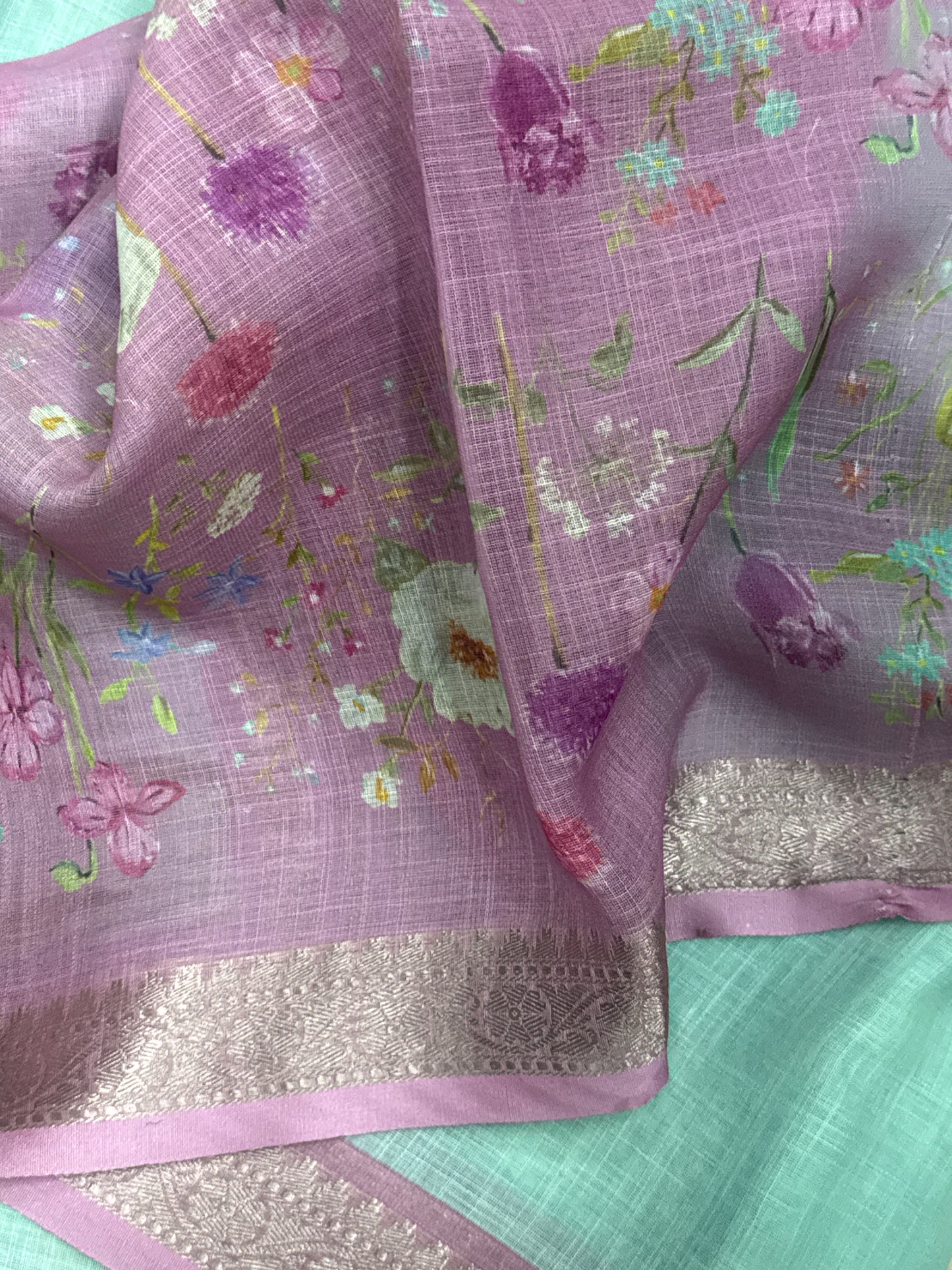 Blue Linen Saree
