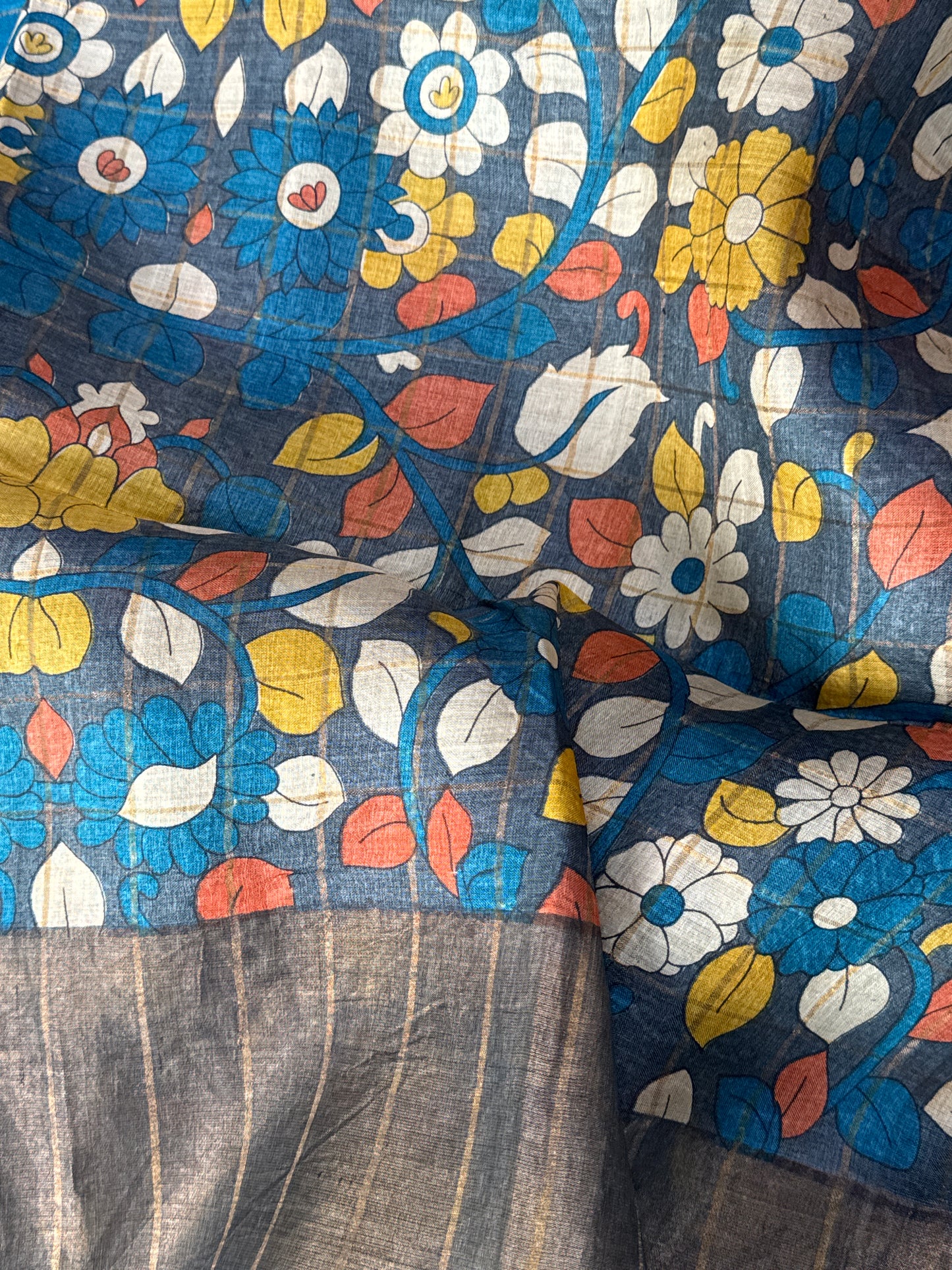 Blue Tussar Silk Saree
