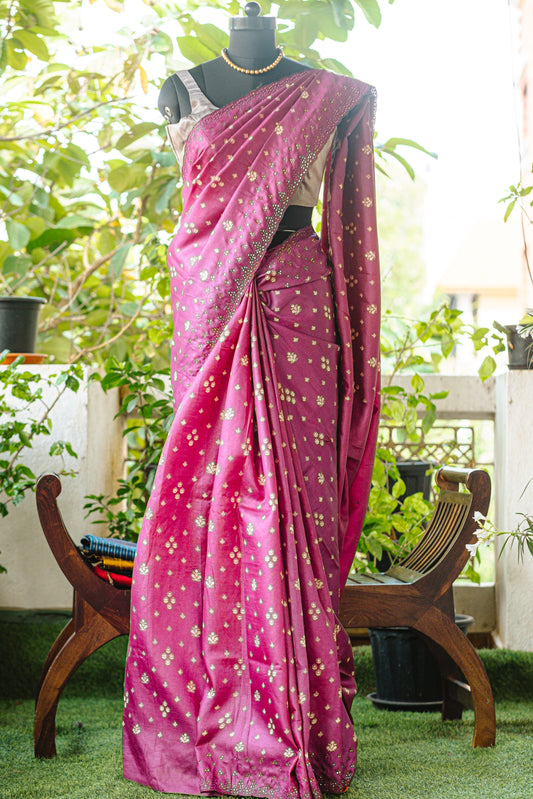 Pink Tussar Silk Saree