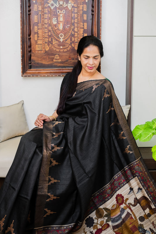 Black Tussar Silk Saree