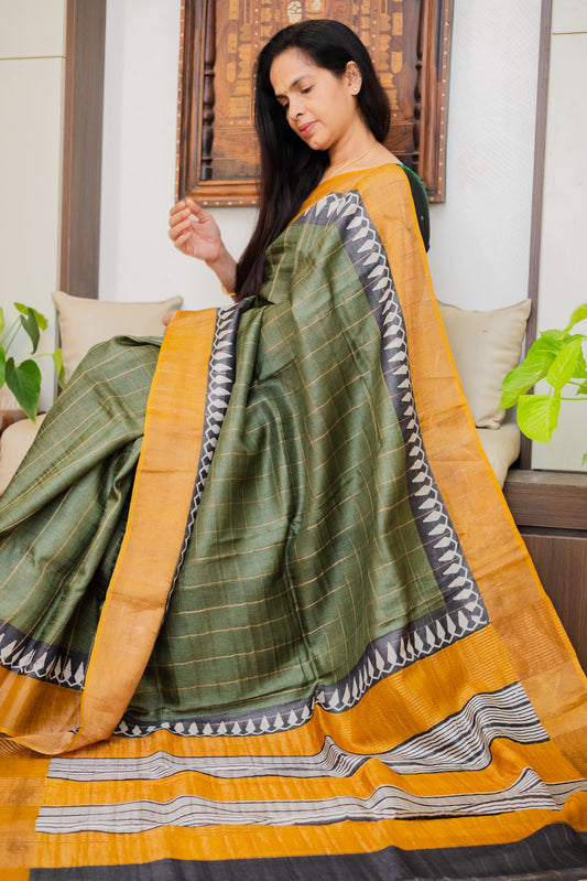 Green Tussar Silk Saree
