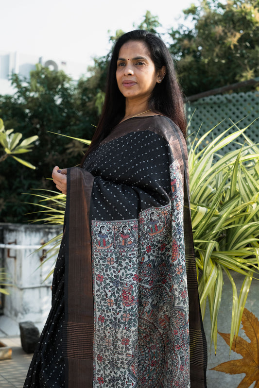 Black Tussar Silk Saree