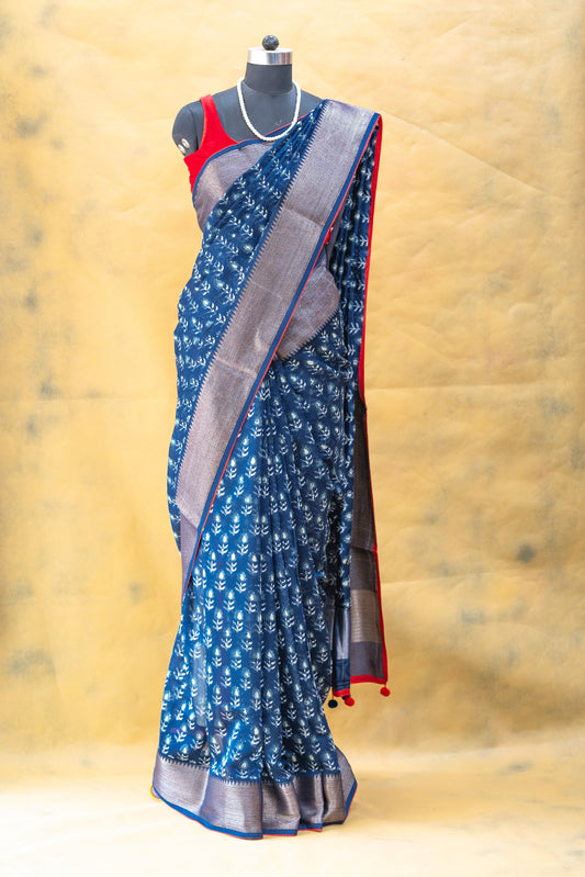 Indigo Blue Chanderi Saree