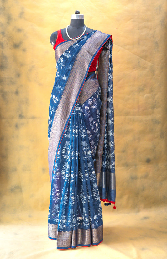 Indigo Blue Chanderi Saree