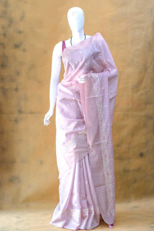 Pink Linen Saree