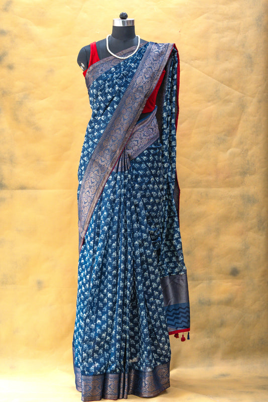 Indigo Blue Chanderi Saree