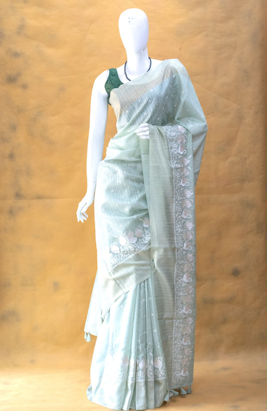 Green Linen Saree