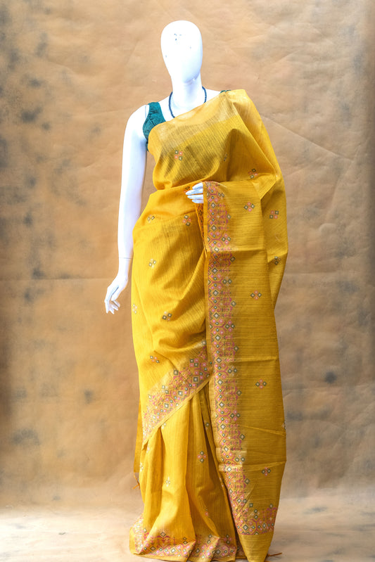 Yellow Linen Saree