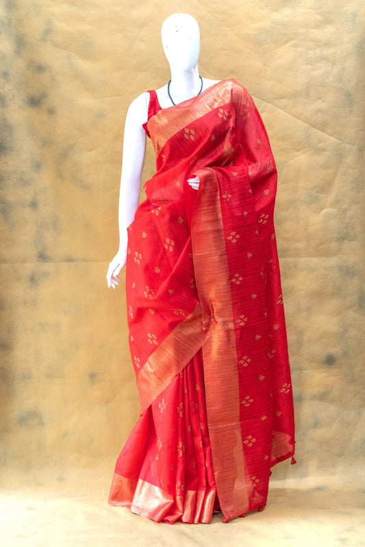 Red Linen Saree