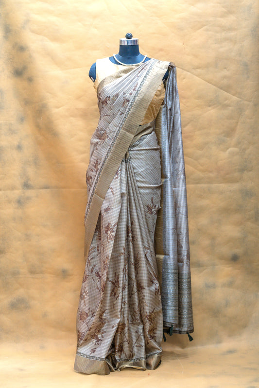 Brown Semi Tussar Silk Saree