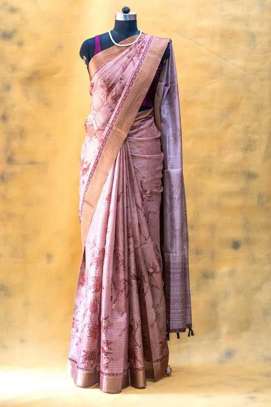 Pink Semi Tussar Silk Saree