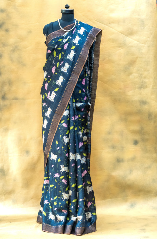 Black Tussar Silk Saree