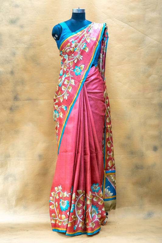 Red Tussar Silk Saree
