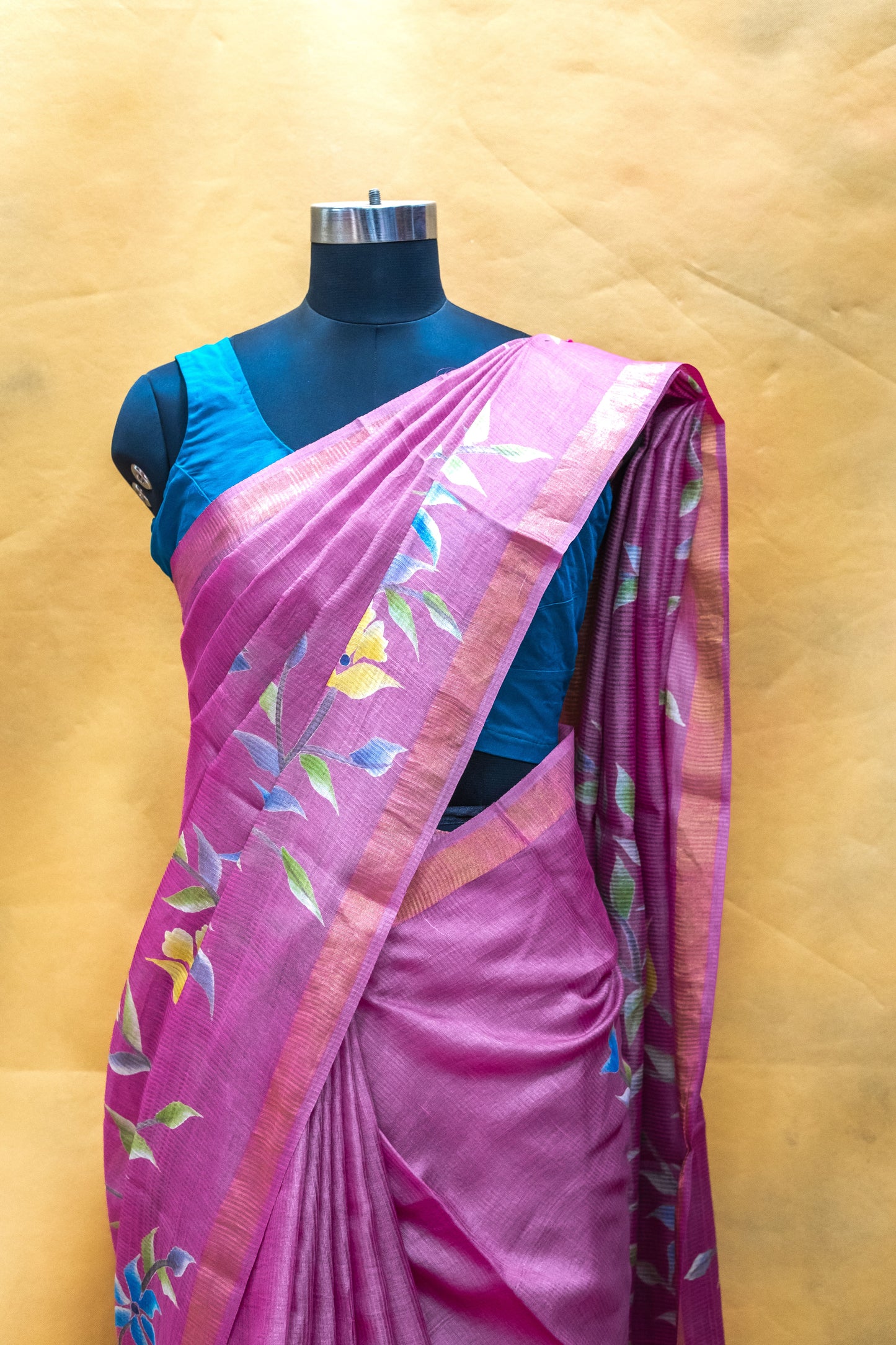 Pink Tussar Silk Saree