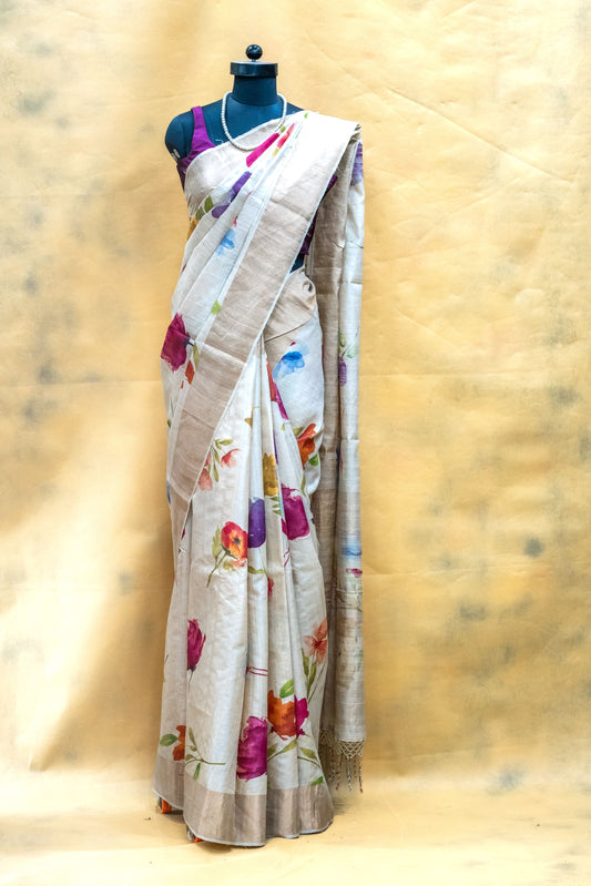 Sandal Tussar Silk Saree