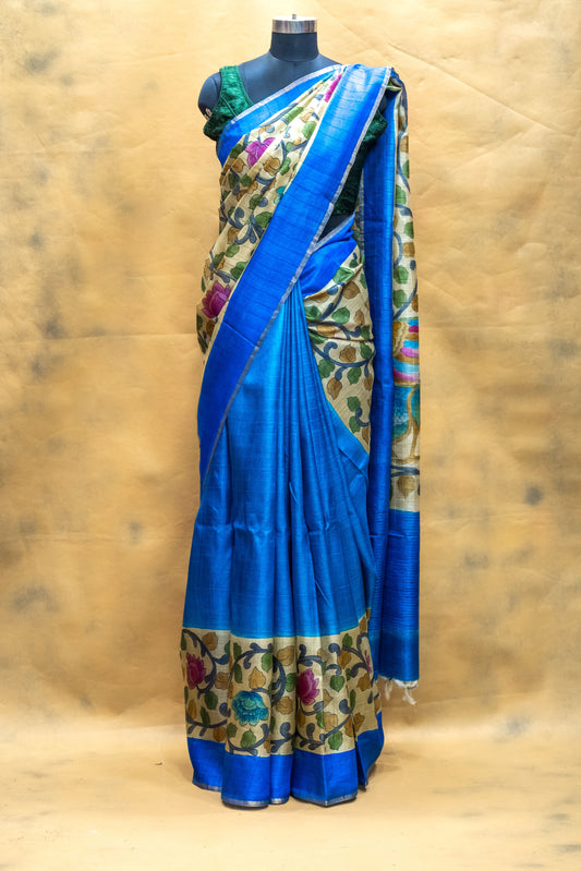 Blue Tussar Silk Saree