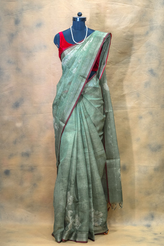 Green Linen Saree