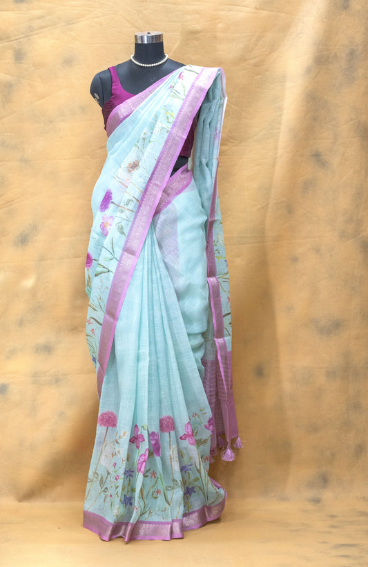 Blue  Linen Saree