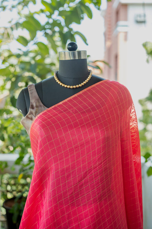 Red Checked Georgette -24BRM63