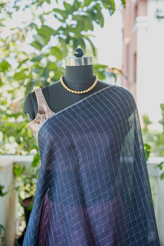 Navy Blue Checked Georgette -24BRM64