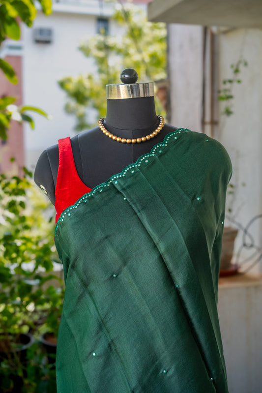 Dark Green Bloom Semi Tussar Silk Saree
