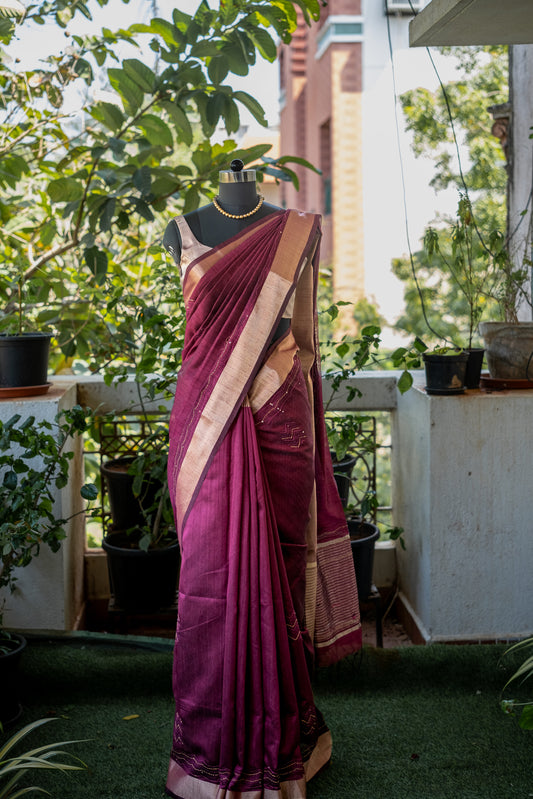 Maroon Muse Semi Tussar Silk Saree – Elegant & Versatile