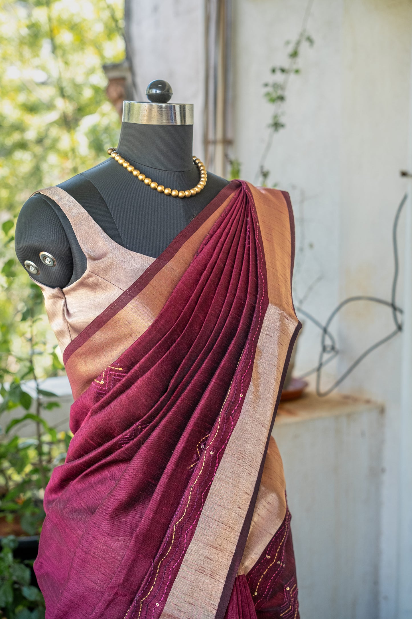 Maroon Muse Semi Tussar Silk Saree – Elegant & Versatile