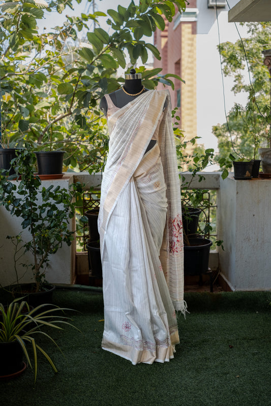 Grey  Semi Tussar Silk Saree