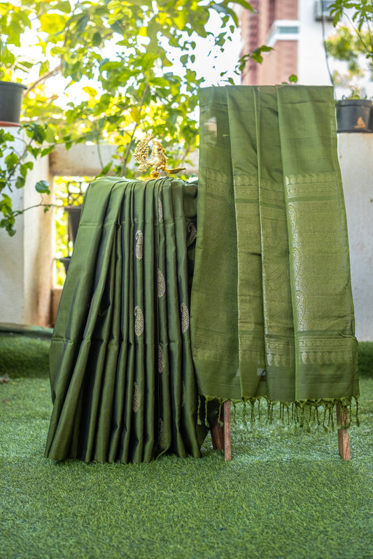 Luxurious Dark Green Soft Silk Saree with Rich Zari Detailing