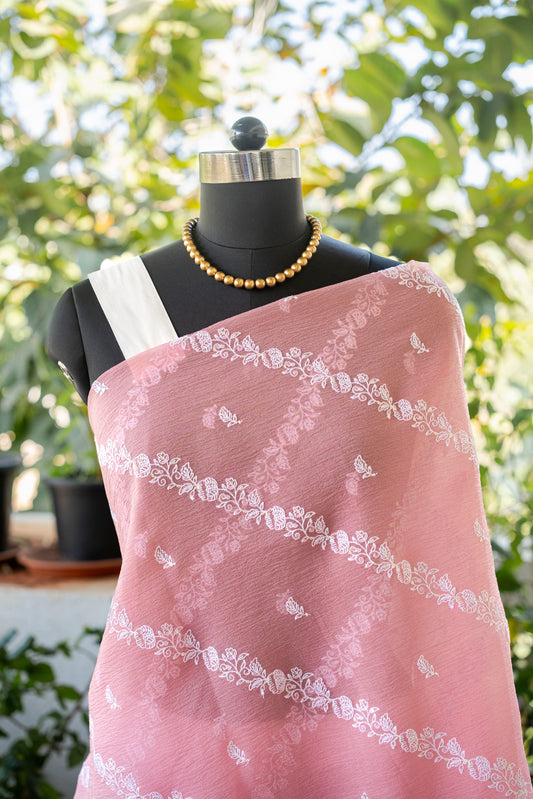 Pink Georgette Saree  With Embroidery